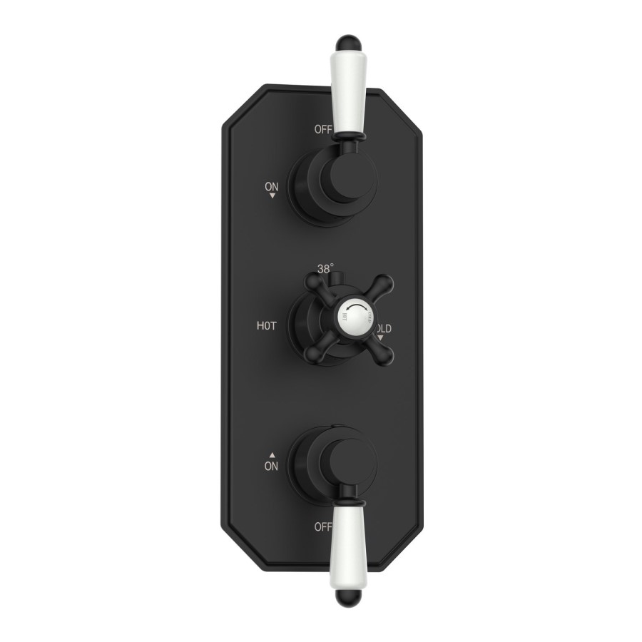Black 2 Outlet Wall Mounted Thermostatic Mixer Shower Set with Hand Shower - Cambridge