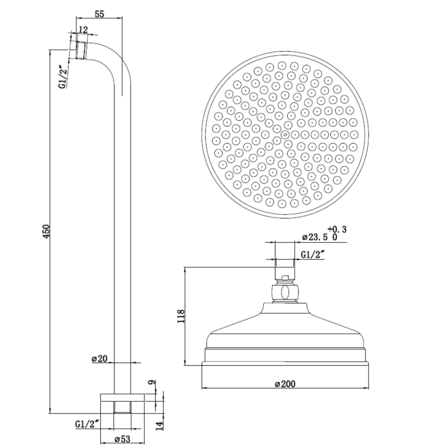 Black 2 Outlet Wall Mounted Thermostatic Mixer Shower Set with Hand Shower - Cambridge