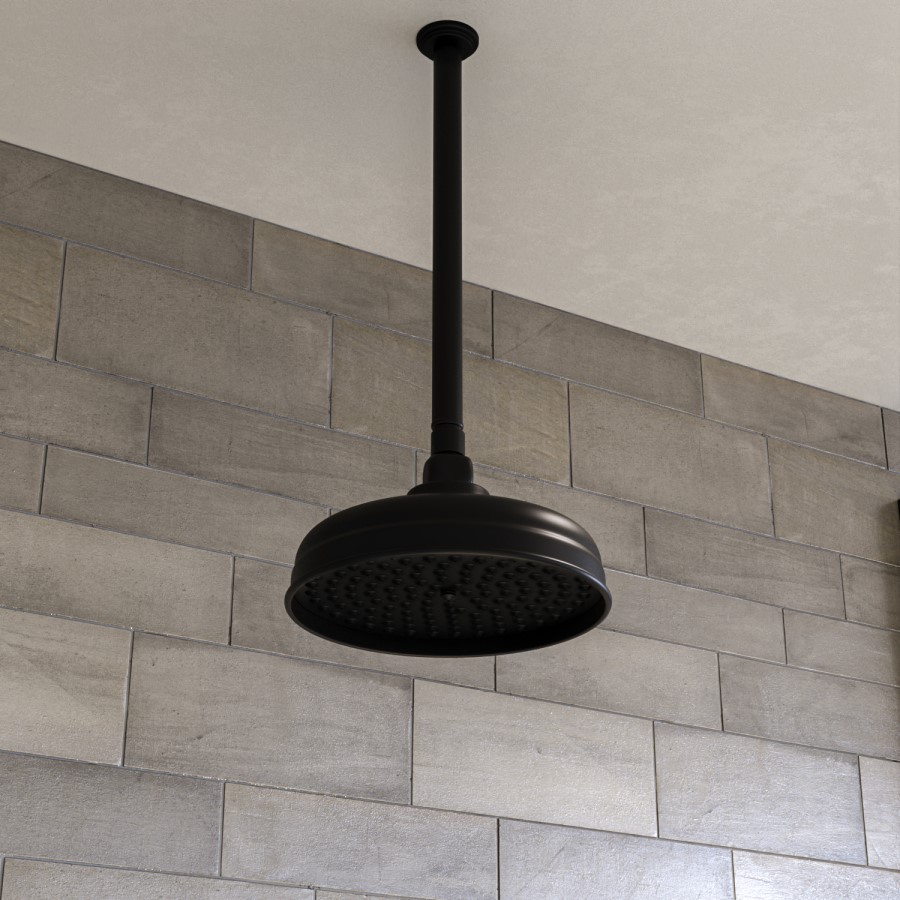 Black 2 Outlet Ceiling Mounted Thermostatic Mixer Shower Set with Hand Shower - Cambridge