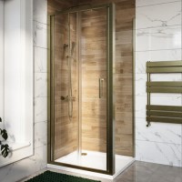 900x800mm Brushed Brass 6mm Glass Rectangular Bi-Fold Shower Enclosure - Carina