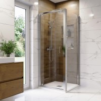 800mm Chrome 6mm Glass Square Hinged Shower Enclosure with Low Profile Shower Tray - Carina