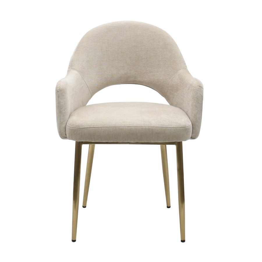 Set of 2 Beige Upholstered Dining Chairs with Gold Legs - Colbie