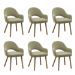 Set of 6 Sage Green Velvet Dining Chairs with Oak Legs - Colbie
