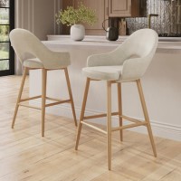 Set of 2 Oak and Beige Upholstered Kitchen Stools with Back - Colbie