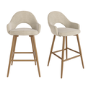 Set of 2 Oak and Beige Upholstered Kitchen Stools with Back - Colbie