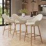 Set of 3 Oak and Beige Upholstered Kitchen Stools with Back - Colbie