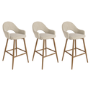 Set of 3 Oak and Beige Upholstered Kitchen Stools with Back - Colbie