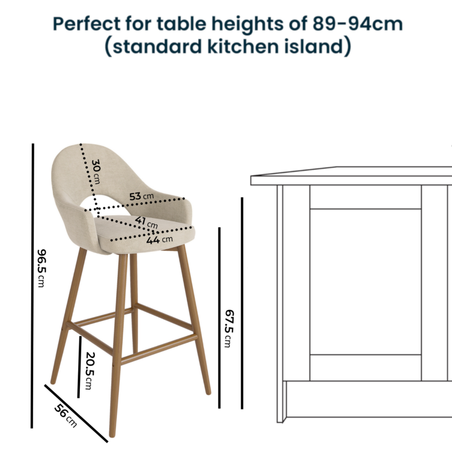 Set of 3 Oak and Beige Upholstered Kitchen Stools with Back - Colbie
