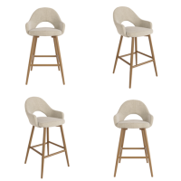 Set of 4 Oak and Beige Upholstered Kitchen Stools with Back - Colbie