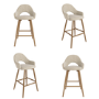 Set of 4 Oak and Beige Upholstered Kitchen Stools with Back - Colbie