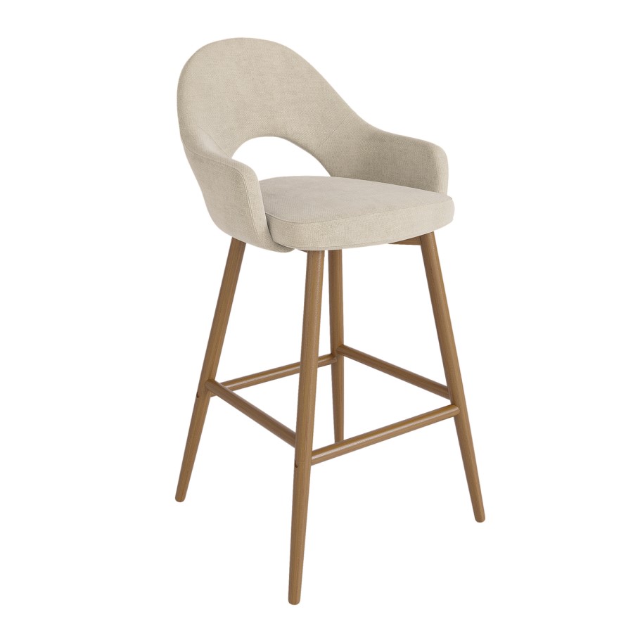 Oak and Beige Upholstered Kitchen Stool with Back - Colbie