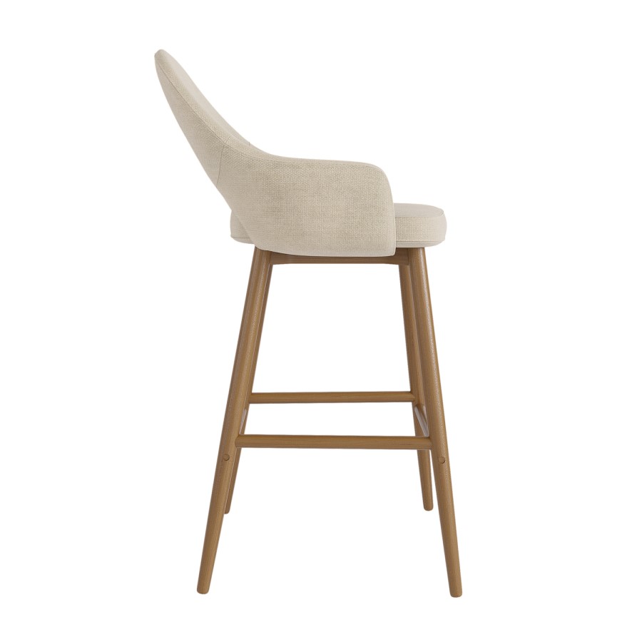 Oak and Beige Upholstered Kitchen Stool with Back - Colbie