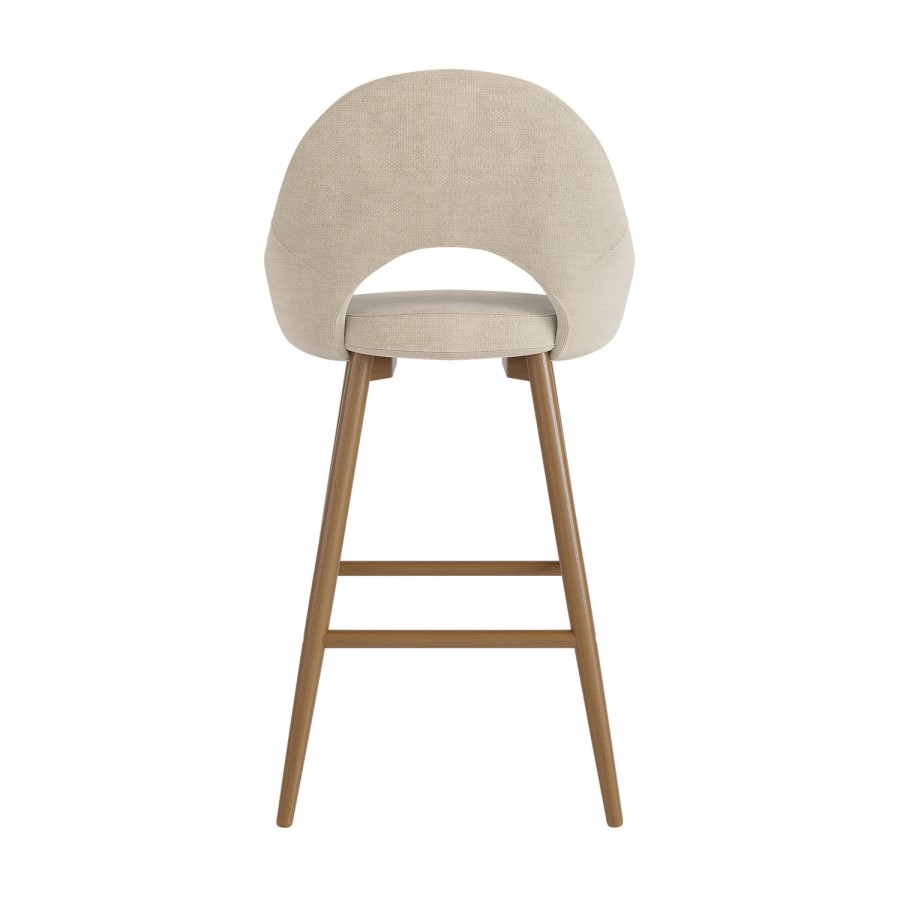 Oak and Beige Upholstered Kitchen Stool with Back - Colbie