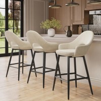 Set of 3 Black and Beige Upholstered Kitchen Stools with Back - Colbie