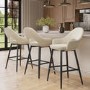 Set of 3 Black and Beige Upholstered Kitchen Stools with Back - Colbie