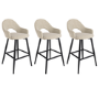 Set of 3 Black and Beige Upholstered Kitchen Stools with Back - Colbie
