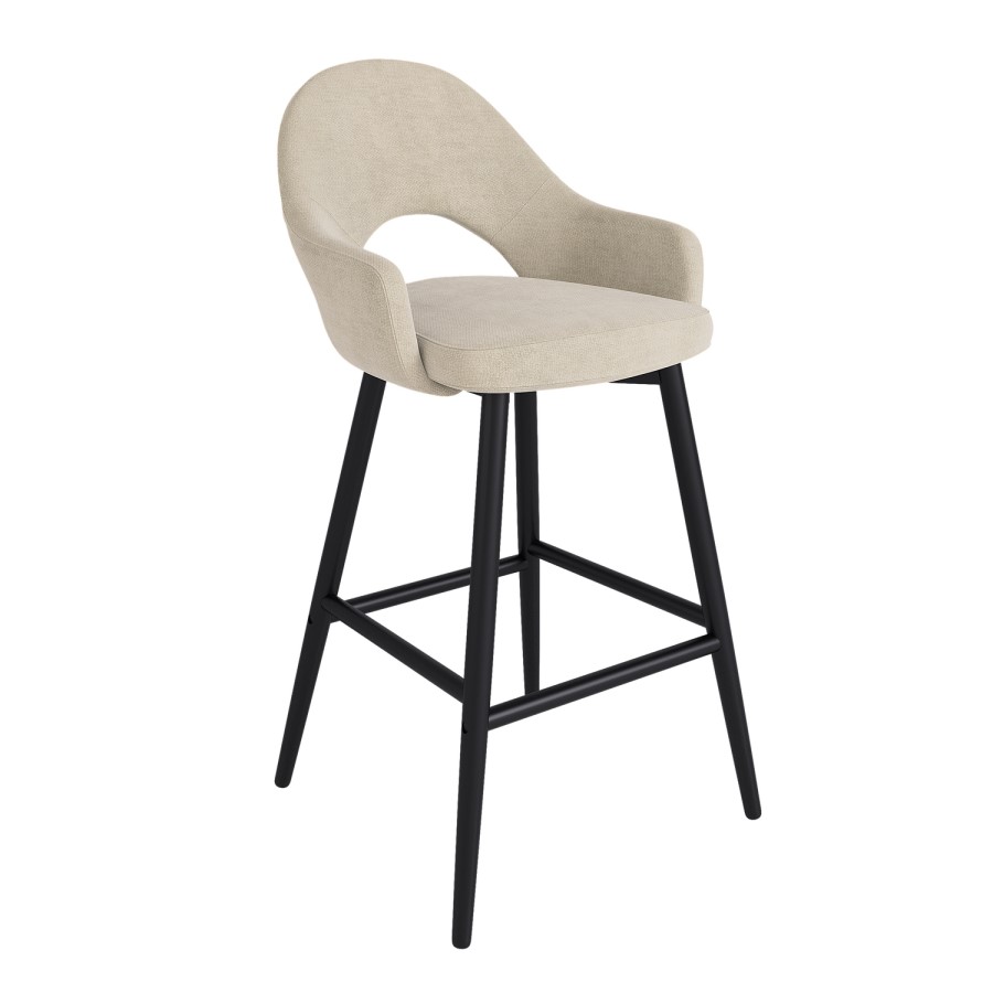 Set of 2 Black and Beige Upholstered Kitchen Stools with Back - Colbie