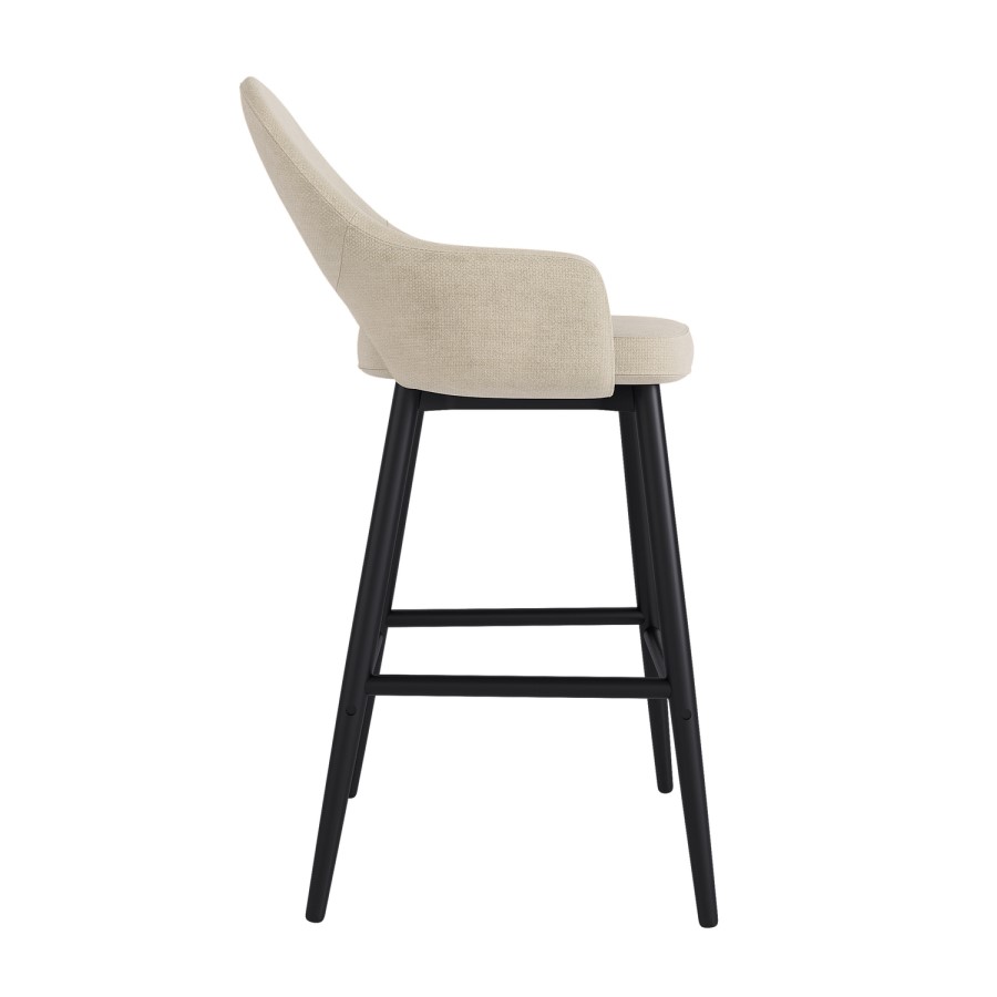 Set of 2 Black and Beige Upholstered Kitchen Stools with Back - Colbie