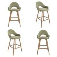 Set of 4 Oak and Sage Green Velvet Kitchen Stools with Back - Colbie
