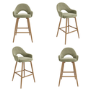 Set of 4 Oak and Sage Green Velvet Kitchen Stools with Back - Colbie