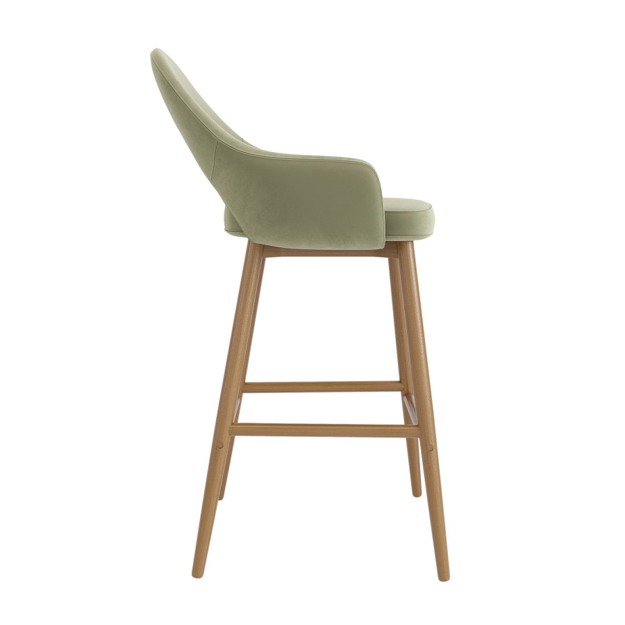 Oak and Sage Green Velvet Kitchen Stool with Back - Colbie