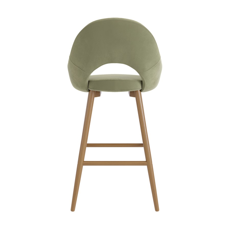 Oak and Sage Green Velvet Kitchen Stool with Back - Colbie