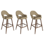 Set of 3 Walnut and Beige Faux Leather Kitchen Stools with Back - Colbie