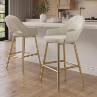 Set of 2 Gold and Beige Upholstered Kitchen Stools with Back - Colbie