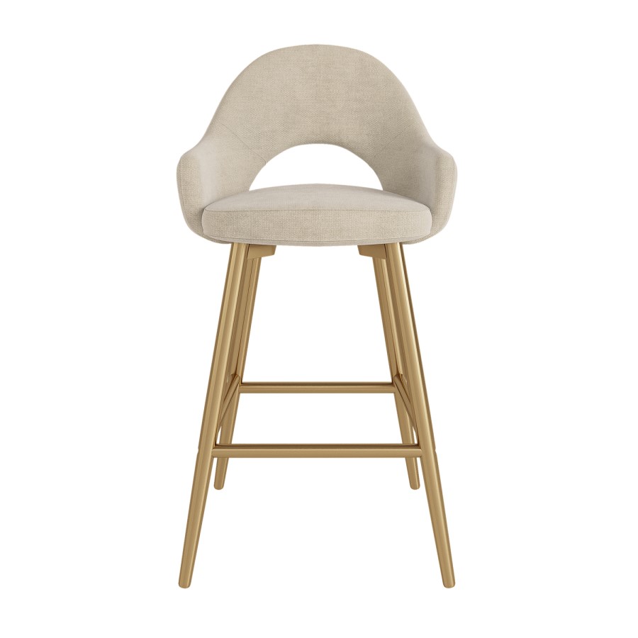 Gold and Beige Upholstered Kitchen Stool with Back - Colbie