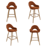 Set of 4 Oak and Burnt Orange Upholstered Kitchen Stools with Back - Colbie