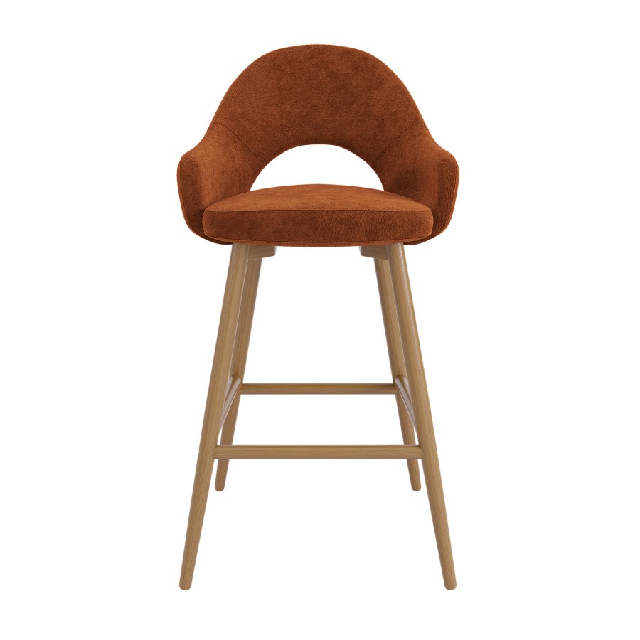 Oak and Burnt Orange Upholstered Kitchen Stool with Back - Colbie