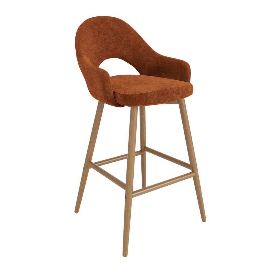 Oak and Burnt Orange Upholstered Kitchen Stool with Back - Colbie