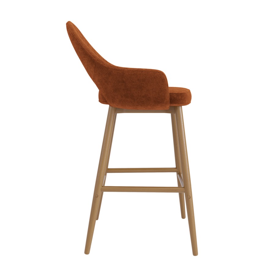 Oak and Burnt Orange Upholstered Kitchen Stool with Back - Colbie