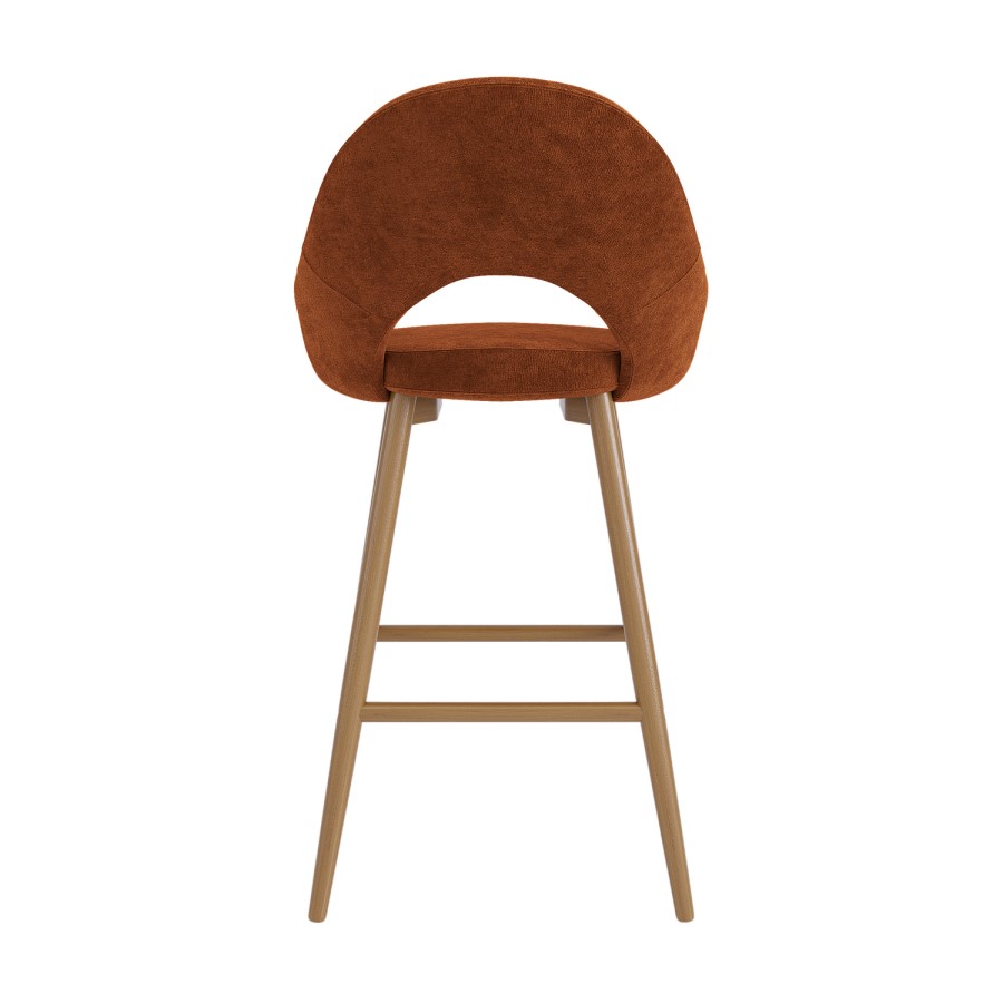 Oak and Burnt Orange Upholstered Kitchen Stool with Back - Colbie
