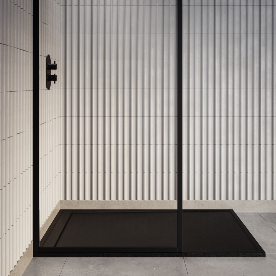 1000x900mm Rectangular Anti-Slip 30mm Slimline Black Stone Resin Shower Tray – Coast