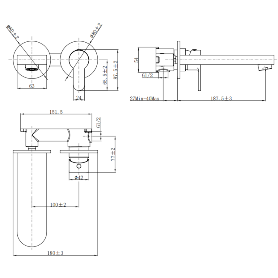 Black basin tap and wall mounted bath filler tap pack - Como