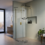 1000mm Brushed Brass Shower Screen for Wet Room & Walk In Shower with 300mm Hinged Flipper Return Panel – Corvus