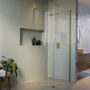 1000mm Brushed Brass Shower Screen for Wet Room & Walk In Shower with 300mm Hinged Flipper Return Panel – Corvus
