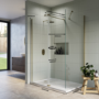 1600x800mm Brushed Brass Walk-In Shower Screen Enclosure with 300mm Hinged Flipper Return Panel and Shower Tray – Corvus