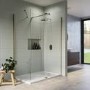 1600x800mm Brushed Brass Walk-In Shower Screen Enclosure with 300mm Hinged Flipper Return Panel and Shower Tray – Corvus