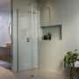 900mm Brushed Brass Shower Screen for Wet Room & Walk In Shower with 300mm Hinged Flipper Return Panel – Corvus