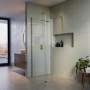 900mm Brushed Brass Shower Screen for Wet Room & Walk In Shower with 300mm Hinged Flipper Return Panel – Corvus