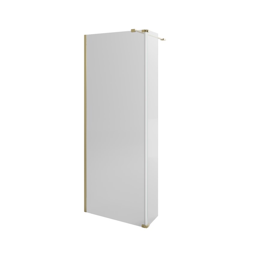 900mm Brushed Brass Shower Screen for Wet Room & Walk In Shower with 300mm Hinged Flipper Return Panel – Corvus