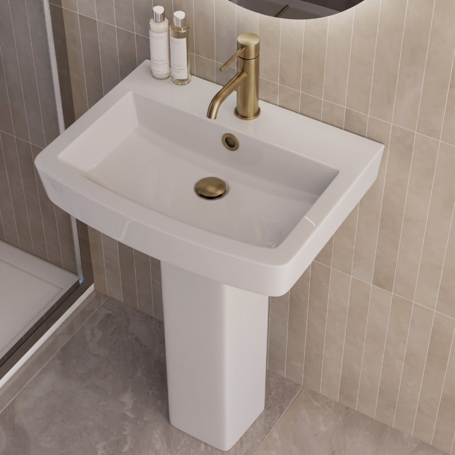 1300 x 800mm Brass Walk in Shower Enclosure Suite with Ashford Toilet and Basin