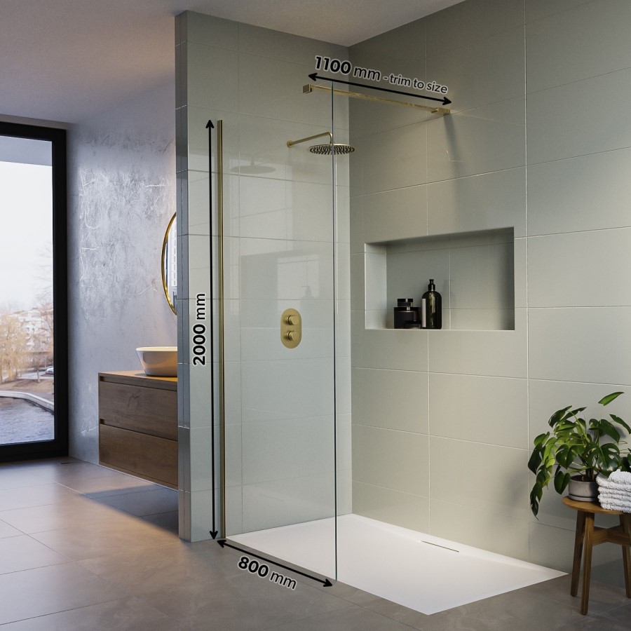 1300 x 800mm Brass Walk in Shower Enclosure Suite with Ashford Toilet and Basin