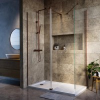 1600x800mm Bronze Wet Room Shower Screen Enclosure with Hinged Flipper Return Panel - Corvus