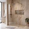 BUN/CORBR1000/98437 1000mm Brushed Bronze Shower Screen for Wet Room & Walk In Shower with 300mm Hinged Flipper Return Panel - Corvus