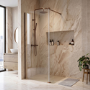 800mm Brushed Bronze Shower Screen for Wet Room & Walk In Shower with 300mm Hinged Flipper Return Panel - Corvus