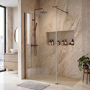 900mm Brushed Bronze Shower Screen for Wet Room & Walk In Shower with 300mm Hinged Flipper Return Panel - Corvus