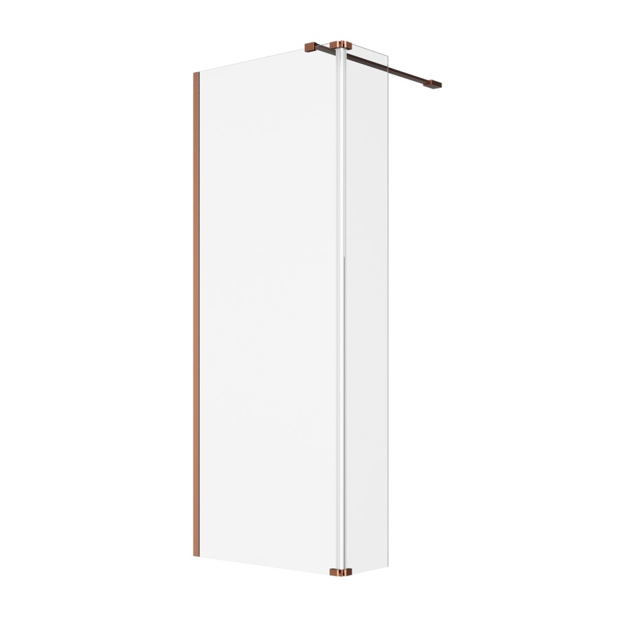 900mm Brushed Bronze Shower Screen for Wet Room & Walk In Shower with 300mm Hinged Flipper Return Panel - Corvus
